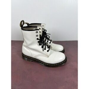 Dr Doc Martens 1460W White Leather Combat Punk Lace Up Ankle Boots Womens Size 9